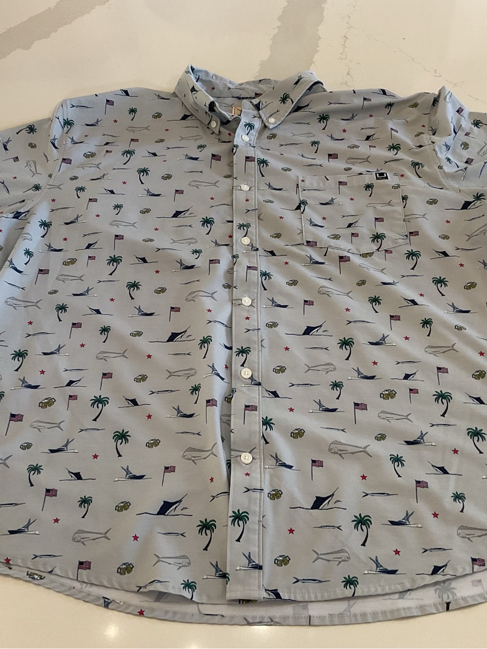 Men's Huk Light Grayish Blue Printed Button-Down Shirt